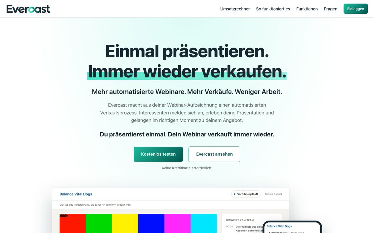 Startseite von Evercast