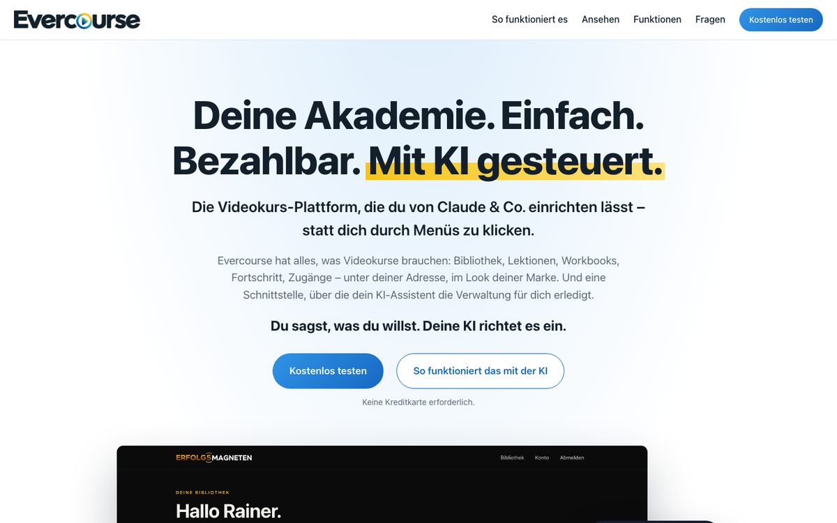 Startseite von Evercourse