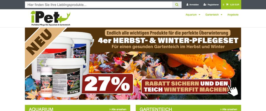 Onlineshop iPet-Shop.de mit den Marken AquariumDirekt.de und GartenteichDirekt.de